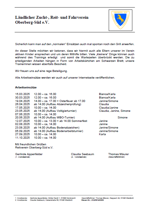 Arbeitseinsätze 2025 2